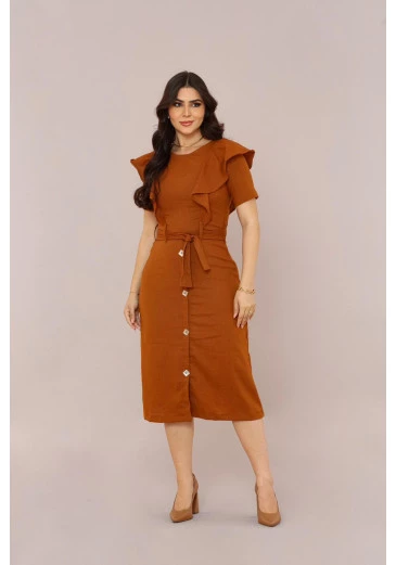 Vestido Em Linho  Midi Marrom  Mulher Morena Outono/Inverno 2025
