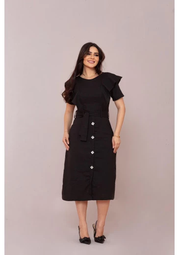 Vestido Em Linho  Midi Preto Mulher Morena Outono/Inverno 2025