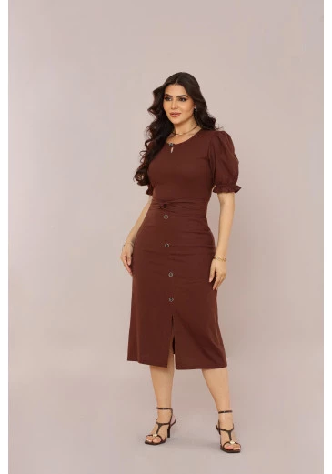 Vestido Em Linho Midi Marrom Mulher Morena Outono/Inverno 2025