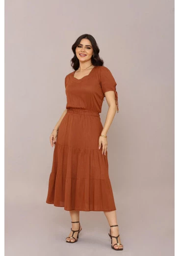 Vestido Em Viscose Marrom Mulher Morena Outono/Inverno 2025