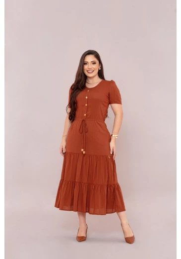 Vestido Em Viscose Marrom Mulher Morena Outono/Inverno 2025