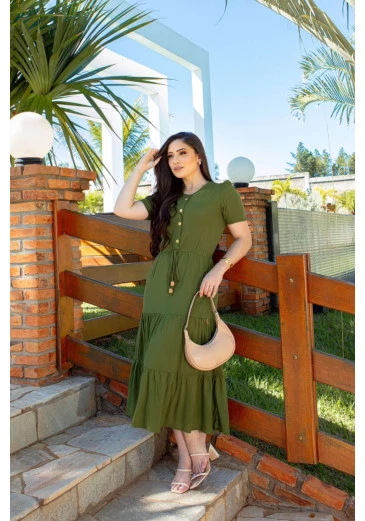 Vestido Em Viscose Verde Olivia Mulher Morena Outono/Inverno 2025