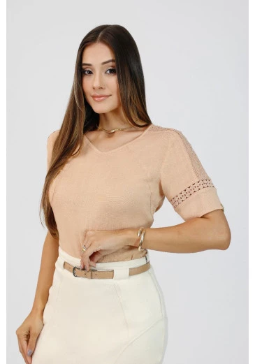 Blusa Monique Em Viscolinho Bege Nítido Outono/Inverno 2025