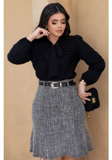 Blusa Cristiane Em Crepe Preto Maria Amore Outono/Inverno 2025 