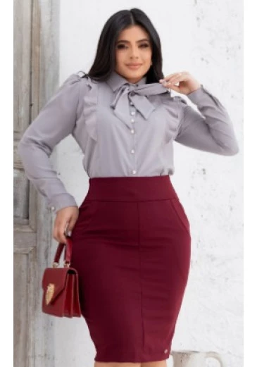 Camisa Eyshila Em Crepe Cinza Maria Amore Outono/Inverno 2025 