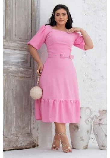 Vestido Nathalia Em Crepe Rosa  Maria Amore Outono/Inverno 2025