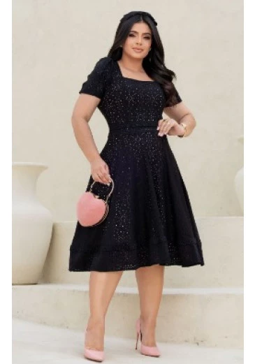 Vestido Lia Em Lese De Malha Preto Maria Amore Outono/Inverno 2025