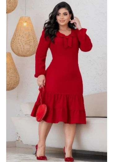 Vestido Antonela Em Crepe Vermelho Maria Amore Outono/Inverno 2025