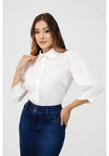 Camisa Nadia Em Viscolinho  Branca Nítido Outono/Inverno 2025