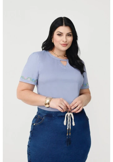 Blusa Maia Em Malha Peach Azul Nítido Outono/Inverno 2025