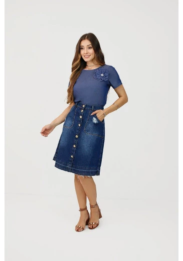 Saia Mia Jeans Nítido Outono/Inverno 2025