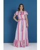 Vestido Longo Listras e Babado Rosa Tata Martello 