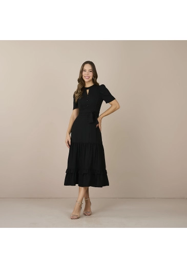 Vestido Liara em Alfaiataria Milan com Renda Preto Tatá Martello Primavera/Verão 2025 