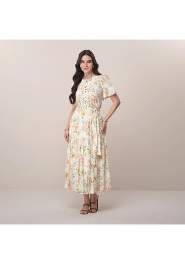 Vestido Catharina Em Viscose Amarela Tatá Martello Primavera/Verão 2026
