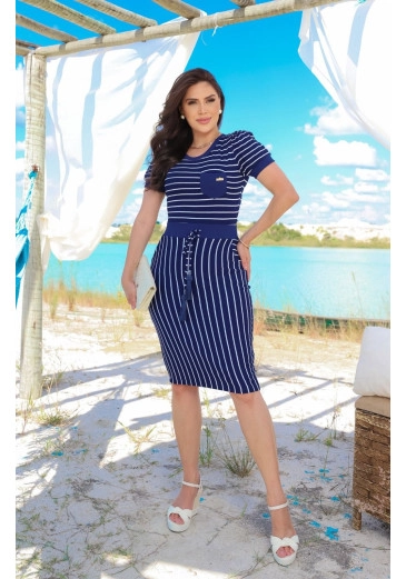 Vestido Iza Em Malha Premium Azul Maria Amore Alto Verão 2025