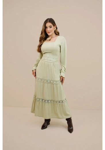 Vestido Veronica Em Viscose Verde Nitido Outono/Inverno 2026