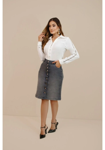 Saia Eloise Em Jeans Nitido Outono/Inverno 2026
