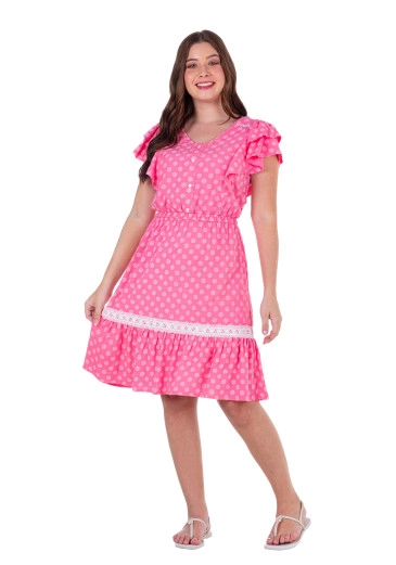 Vestido Elysia Em Tecido Plano Detalhe Em Guipir Rosa Hapuk Primavera/Verão 2025
