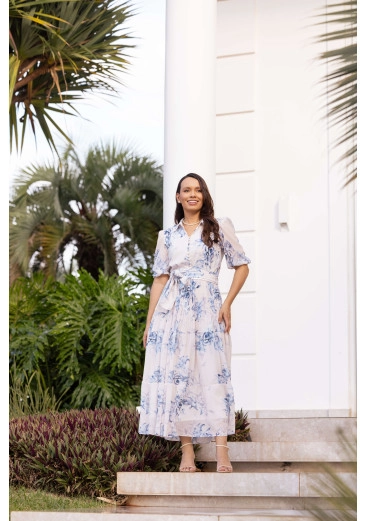 Vestido Vanessa Em Musseline E Toque De Seda Off White Jany Pim Primavera/Verão 2026