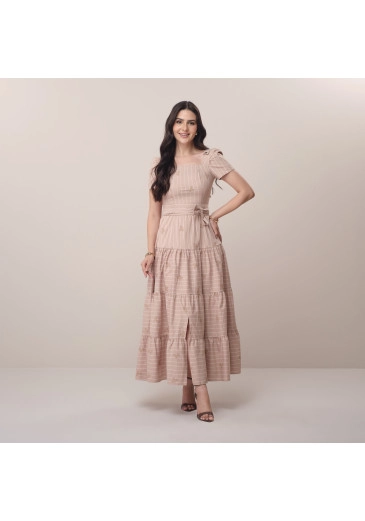 Vestido Roberta Em Tricoline Bege Tatá Martello Primavera/Verão 2026