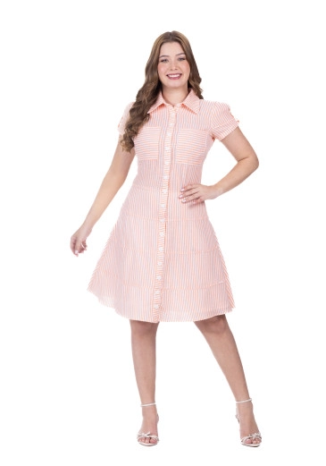 Vestido Raine Em Tecido Plano Listrado Laranja Hapuk Primavera/Verão 2026