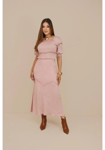 Saia Maya Em Visco Linho Rose Nitido Outono/Inverno 2026