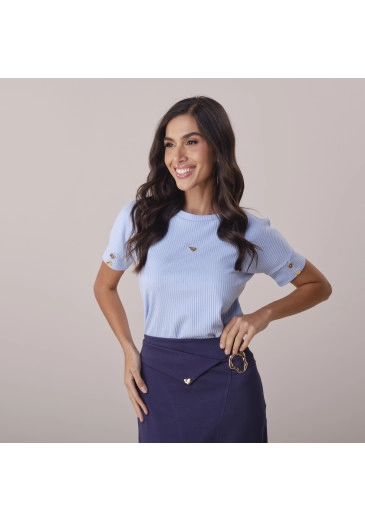 Blusa Cintia Em Malha Canelada Azul Tata Martello Primavera/Verão 2026