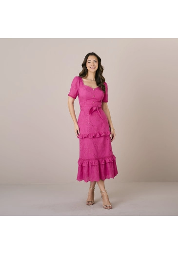 Vestido Franciele Em Laise Maldivas Com Zíper Nas Costas Rosa Tatá Martello Alto Verão 2025