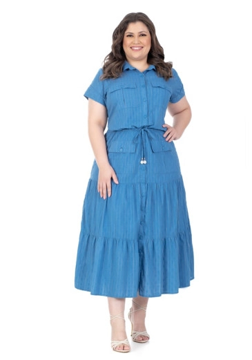 Vestido Elizabeth Azul Em Tecido Plano Bolsos Funcionais Hapuk Primavera/Verão 2024