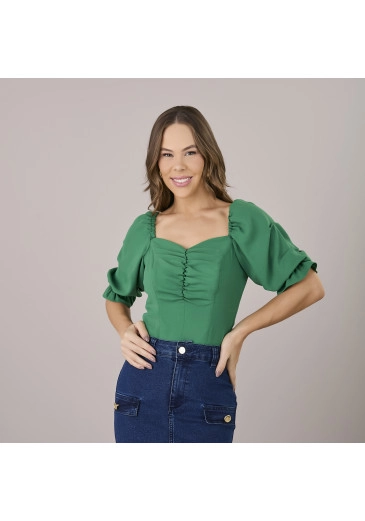 Blusa Larissa Em Crepe Verde Tatá Martello Alto Verão 2025