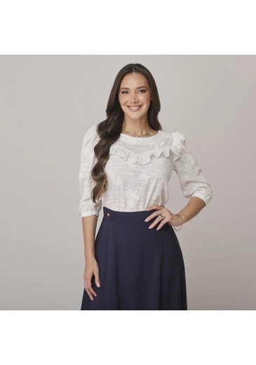 Blusa Fiorella Em Algodão Bordado Off White Tata Martello Outono/Inverno 2026