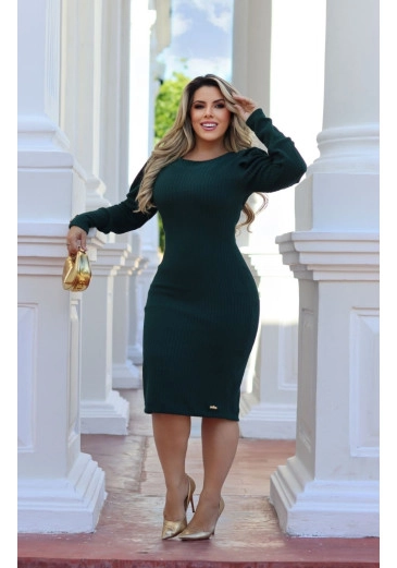 Vestido Kênia Malha Tricô Jacar Verde Maria Amore Outono/Inverno 2024
