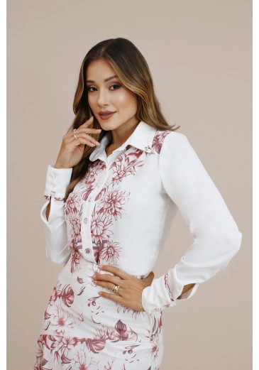 Camisa Ebna Em Alfaiataria Fluida Com Elastano Branca Nitido Outono/Inverno 2026