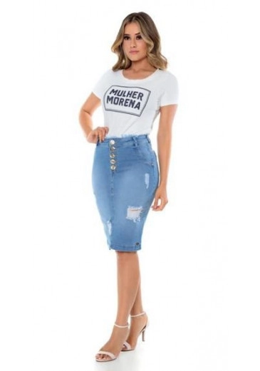 Saia Jeans Botões Mulher Morena Outono/Inverno 2021