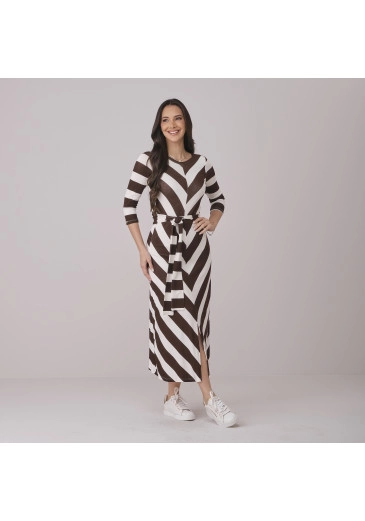 Vestido Micaela Em Malha Listrada Marrom Tata Martello Outono/Inverno 2026