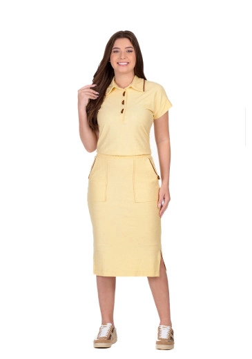 Conjunto Maitê Em Malha Viscose e Mesclada Em Linho Amarelo Hapuk Primavera/Verão 2026