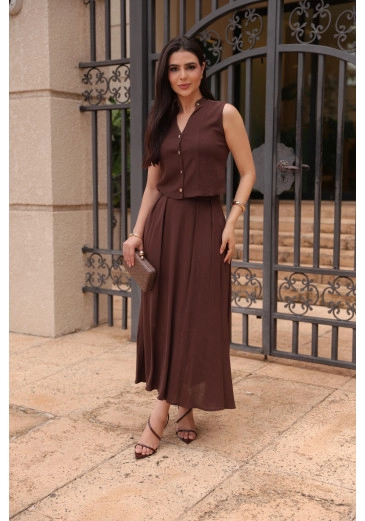 Conjunto Elisa Em Viscolinho Marrom Jany Pim Outono/Inverno 2026