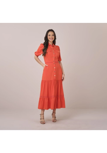 Vestido Fabiola Em Rayon Twill Coral Tatá Martello Primavera/Verão 2026