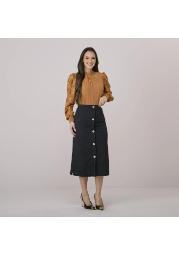 Saia Flora Em Tweed  Preta Tata Martello Outono/Inverno 2026