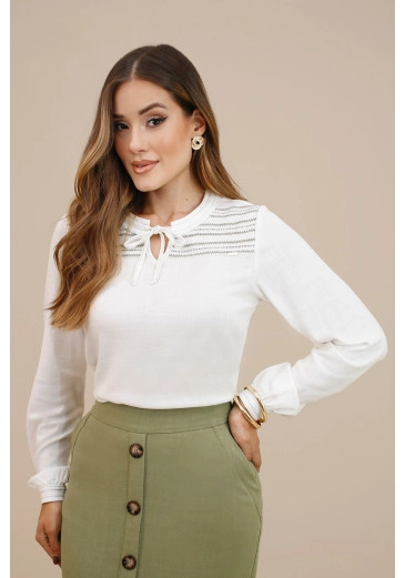 Blusa Laura Em Viscose Off White Nitido Outono/Inverno 2026