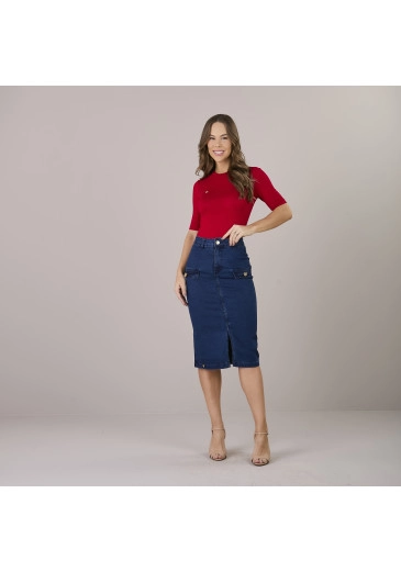Saia Nadia Jeans Com Elastano Tatá Martello Alto Verão 2025