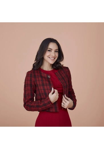 Casaco Adriana em Tweed Bottega  Vermelho Tata Martello Outono/Inverno 2024