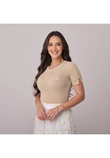 Blusa Iris Em  Malha Flow Rib Bege Tata Martello Primavera/Verão 2026