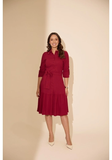 Vestido Aline Em Viscolinho Marsala Jany Pim Outono/Inverno 2026
