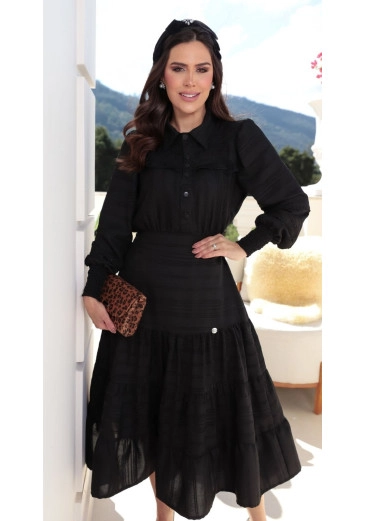 Vestido Joana Em Crepe Preto Maria Amore Primavera/Verão 2026