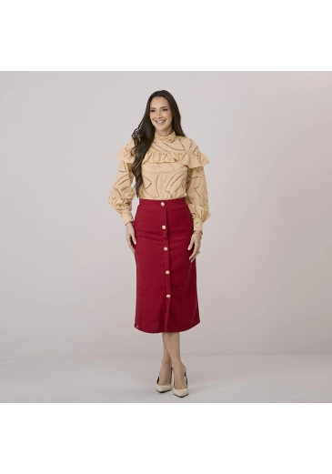 Saia Flora Em Tweed Vermelha Tata Martello Outono/Inverno 2026