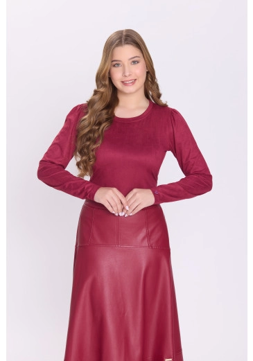Blusa Camila Em Malha Suede Bordô Hapuk Outono/Inverno 2026
