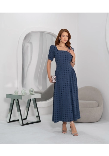 Vestido Max Em Air Flow Azul De Poa Luciana Pais Primavera/Verão 2026