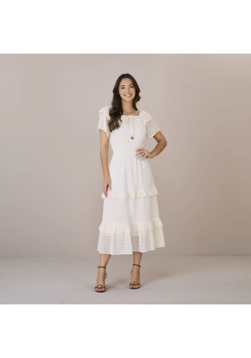 Vestido Hayla Branco Em Tecido Yorio Bordado Tatá Martello Outono/Inverno 2025
