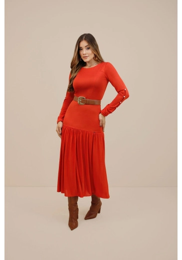 Vestido Bruna Em Malha De Viscose Glow Terracota Nitido Outono/Inverno 2026